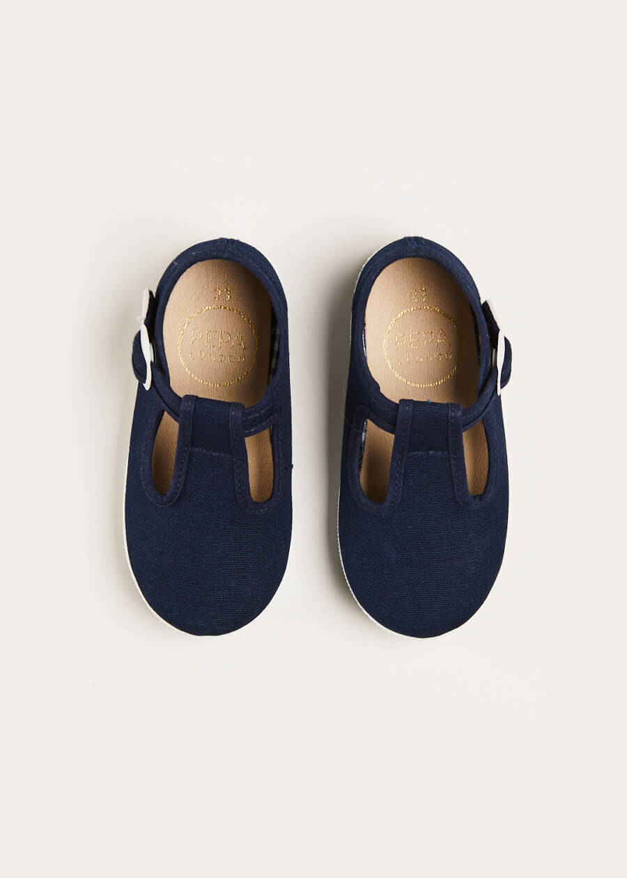 Woven T-Bar Baby Shoes in Navy (20-26EU) Shoes  from Pepa London