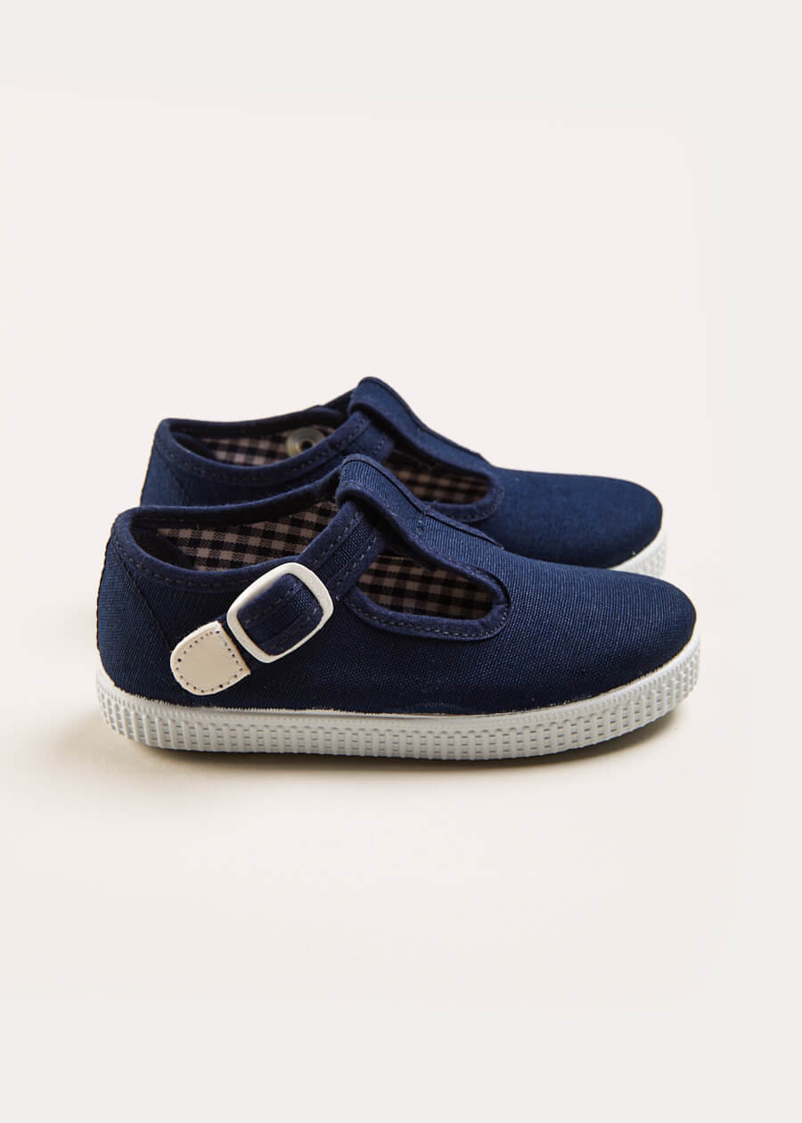 Woven T-Bar Baby Shoes in Navy (20-26EU) Shoes  from Pepa London