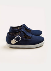 Woven T-Bar Baby Shoes in Navy (20-26EU) Shoes  from Pepa London