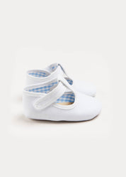Woven T-Bar Pram Shoes in White (17-20EU) Shoes  from Pepa London