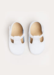 Woven T-Bar Pram Shoes in White (17-20EU) Shoes  from Pepa London