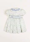 Alice Floral Print Handsmocked Statement Collar Dress in Blue (12mths-10yrs) Dresses  from Pepa London