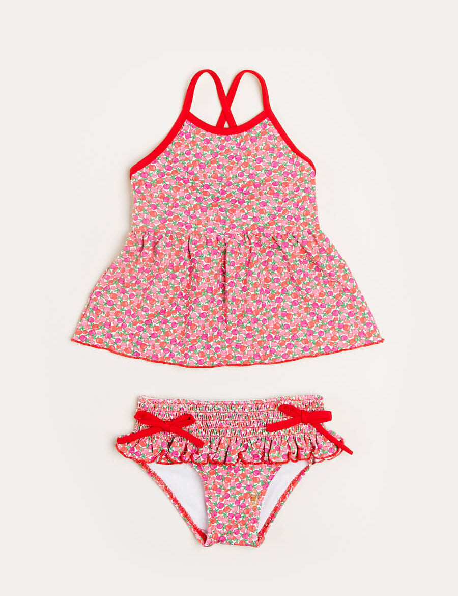 Annie Floral Print Bow Detail Two Piece Swimsuit in Pink (12mths-6yrs) Swimwear  from Pepa London