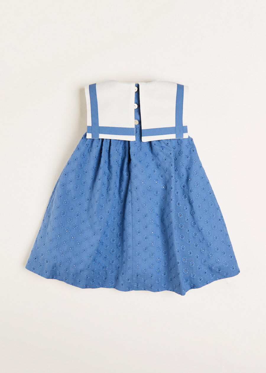 Broderie Anglaise Sleeveless Trapeze Dress in Blue (12mths-10yrs) Dresses  from Pepa London