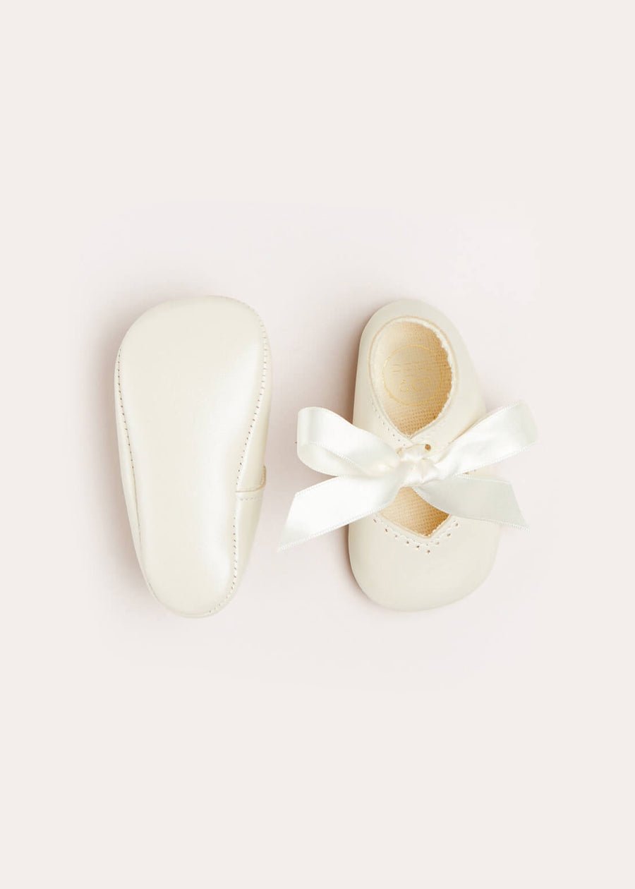 Celebration Ribbon Detail Mary Jane Pram Shoes in Beige (17-20EU) Shoes  from Pepa London