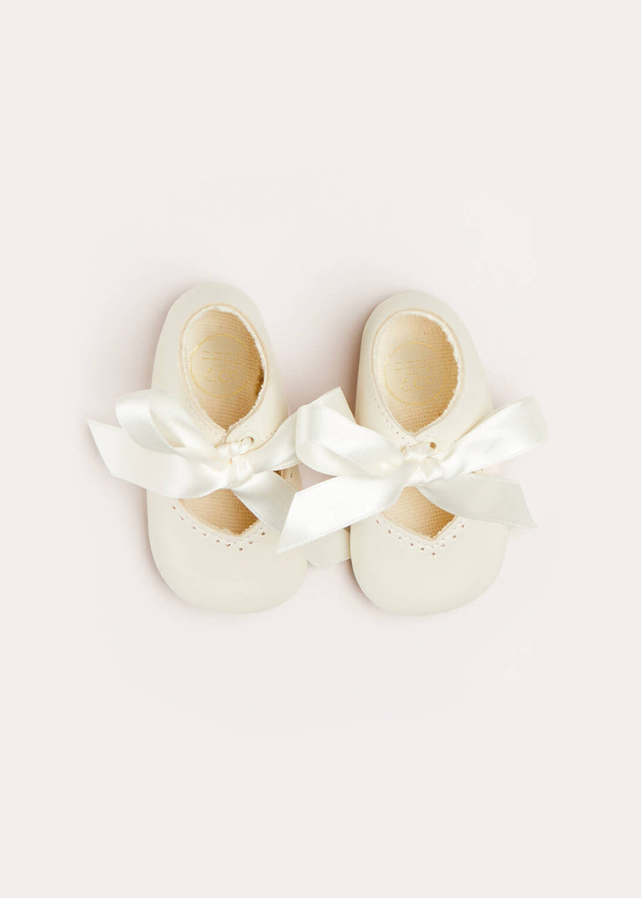 Celebration Ribbon Detail Mary Jane Pram Shoes in Beige (17-20EU) Shoes  from Pepa London
