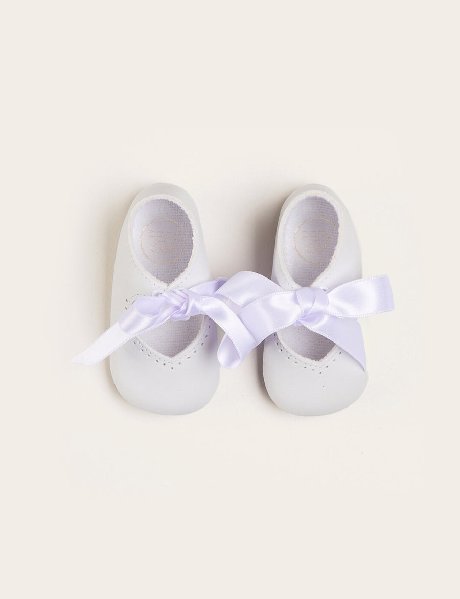 Celebration Ribbon Detail Mary Jane Pram Shoes in White (17-20EU) Shoes  from Pepa London