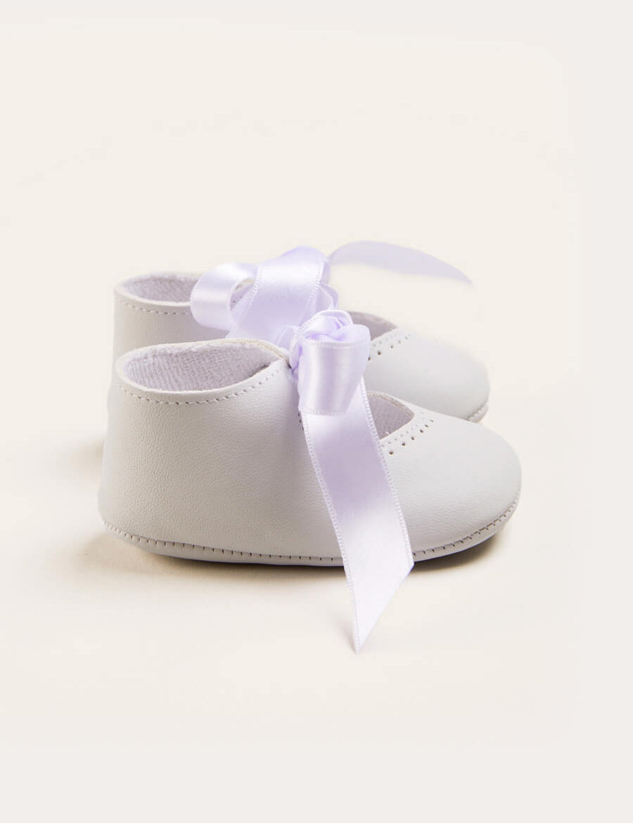 Celebration Ribbon Detail Mary Jane Pram Shoes in White (17-20EU) Shoes  from Pepa London