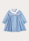 Double Breasted Handsmocked Collar Dress In French Blue (12mths-10yrs) DRESSES  from Pepa London