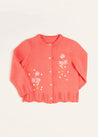 Embroidered Flower Motif Cardigan in Coral (18mths-10yrs) Knitwear  from Pepa London