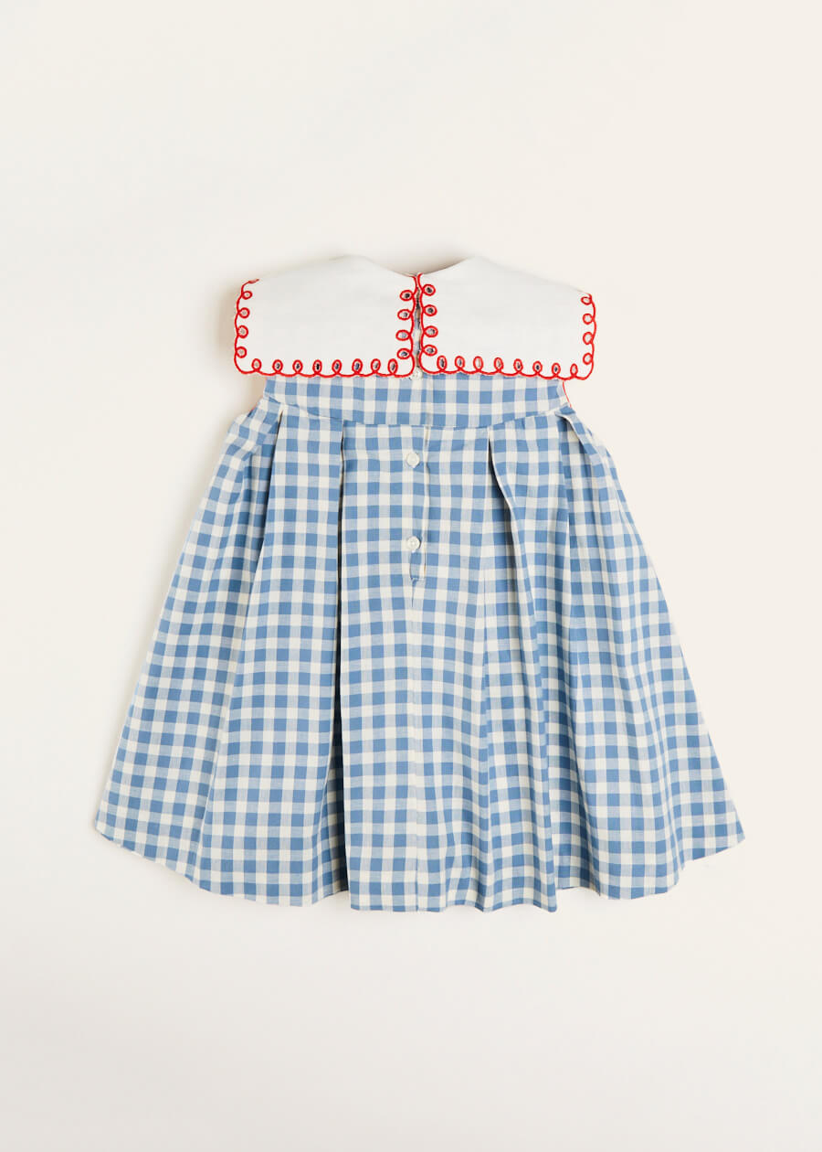 Embroidered Gingham Sleeveless Dress in Blue (12mths-12yrs) Dresses from Pepa London
