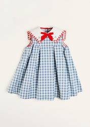 Embroidered Gingham Sleeveless Dress in Blue (12mths-12yrs) Dresses from Pepa London
