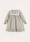 Emilia Floral Print Pleated Front Long Sleeve Dress in Green (18mths-10yrs) Dresses  from Pepa London