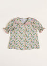 Emilia Floral Print Scallop Detail Short Sleeve Blouse in Green (18mths-10yrs) Blouses  from Pepa London