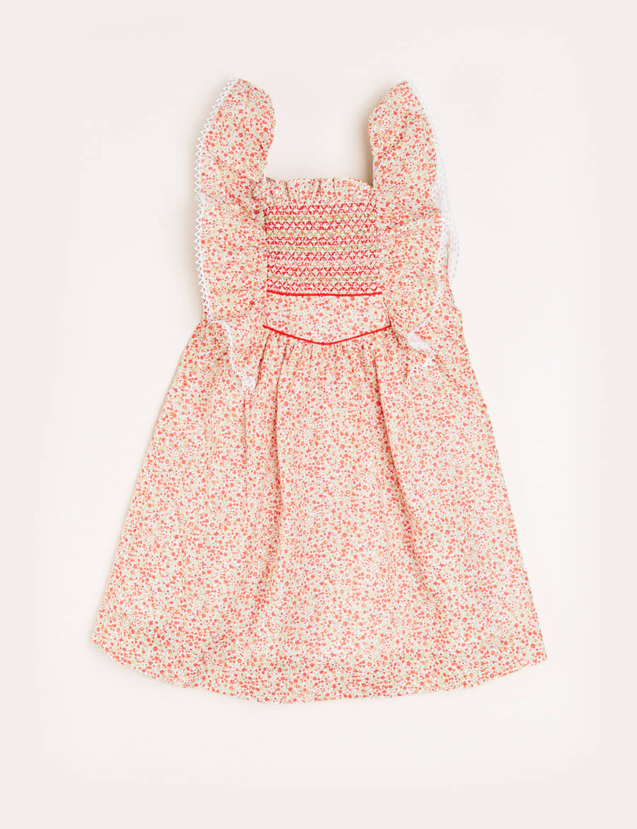 Emma Floral Print Smocked Sleeveless Dress in Red (12mths-10yrs) Dresses  from Pepa London