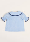 Floral Embroidered Collar Short Sleeve Blouse in Blue (18mths-10yrs) Blouses  from Pepa London