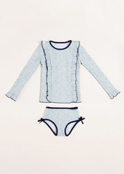Matilda Floral Print Ruffle Trim Long Sleeve Swim Set in Blue (12mths-6yrs) Swimwear  from Pepa London