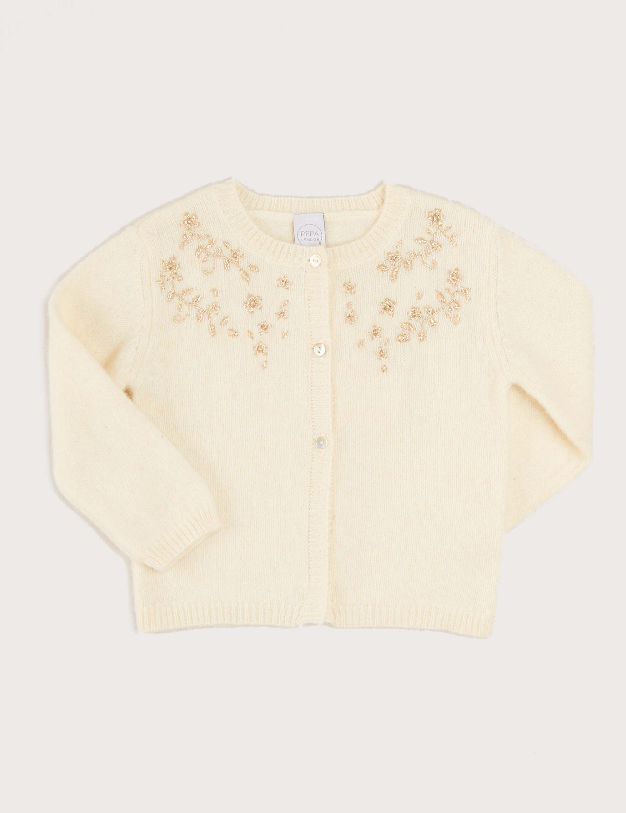 Gold Embroidered Cardigan In Cream (12mths-10yrs) KNITWEAR  from Pepa London