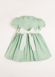 Hand Smocked Peter Pan Collar Short Sleeve Dress in Green (12mths-10yrs) Dresses  from Pepa London