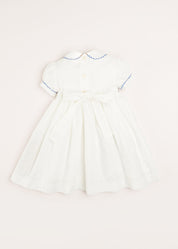 Hand Smocked Plumetti Short Sleeve Dress in White (12mths-6yrs) Dresses  from Pepa London