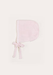 Lace Detail Knitted Bonnet in Pink (1-12mths) Knitted Accessories from Pepa London
