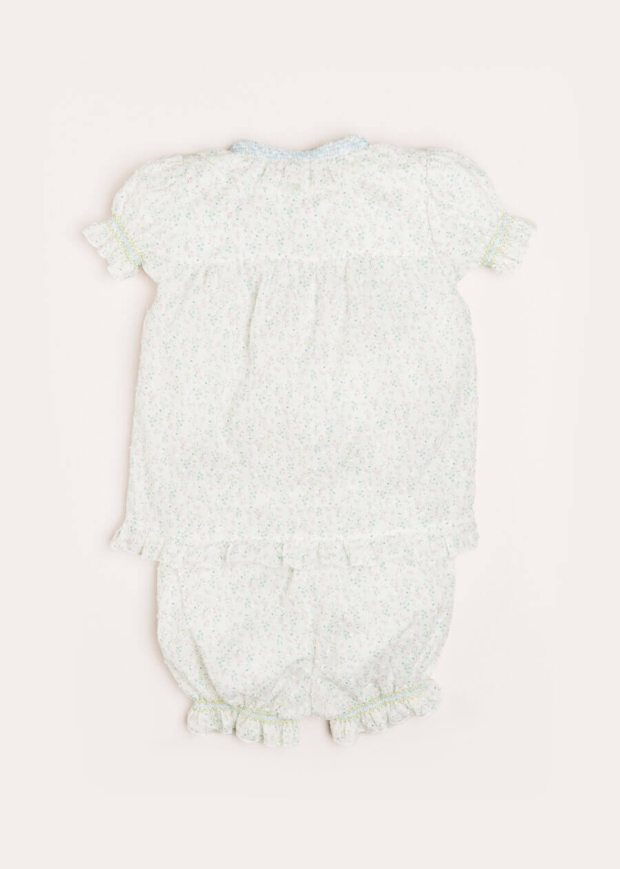 Lilibeth Floral Print Ruffle Collar Short Sleeve Pyjama Set in Blue (18mths-10yrs) Nightwear  from Pepa London