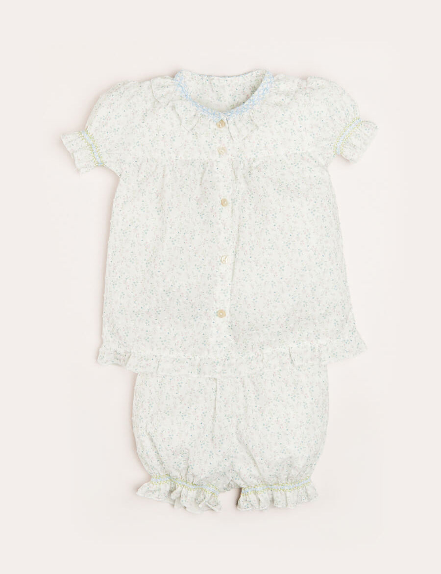 Lilibeth Floral Print Ruffle Collar Short Sleeve Pyjama Set in Blue (18mths-10yrs) Nightwear  from Pepa London
