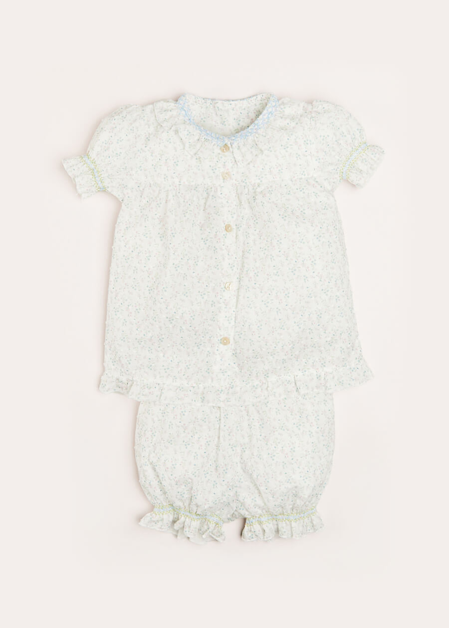 Lilibeth Floral Print Ruffle Collar Short Sleeve Pyjama Set in Blue (18mths-10yrs) Nightwear  from Pepa London