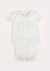 Lilibeth Floral Print Ruffle Collar Short Sleeve Pyjama Set in Blue (18mths-10yrs) Nightwear  from Pepa London