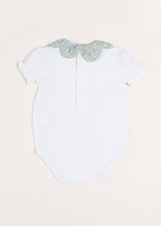 Matilda Floral Print Scallop Collar Short Sleeve Bodysuit in Green (3mths-2yrs) Tops & Bodysuits  from Pepa London