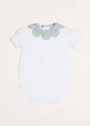 Matilda Floral Print Scallop Collar Short Sleeve Bodysuit in Green (3mths-2yrs) Tops & Bodysuits  from Pepa London