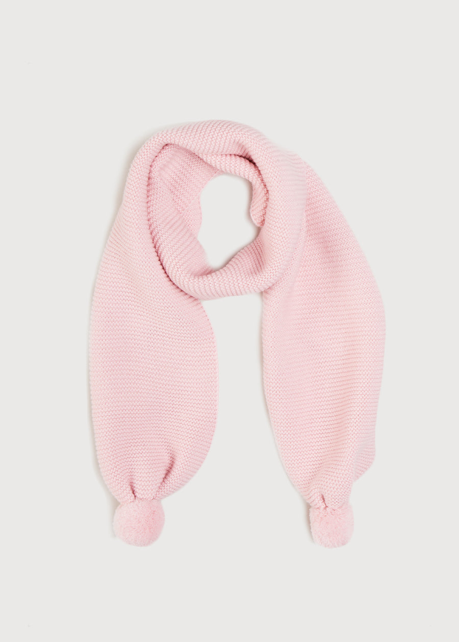 Merino Wool Pom Pom Scarf In Pink KNITTED ACCESSORIES  from Pepa London