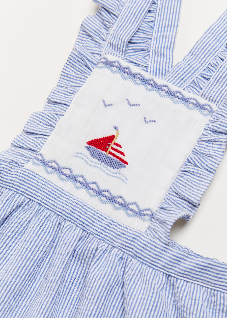 Nautical Striped Boat Embroidered Skirt with Braces in Blue (18mths-4yrs) Skirts  from Pepa London