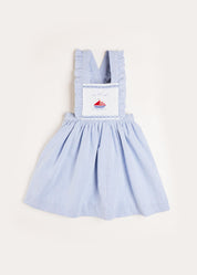 Nautical Striped Boat Embroidered Skirt with Braces in Blue (18mths-4yrs) Skirts  from Pepa London