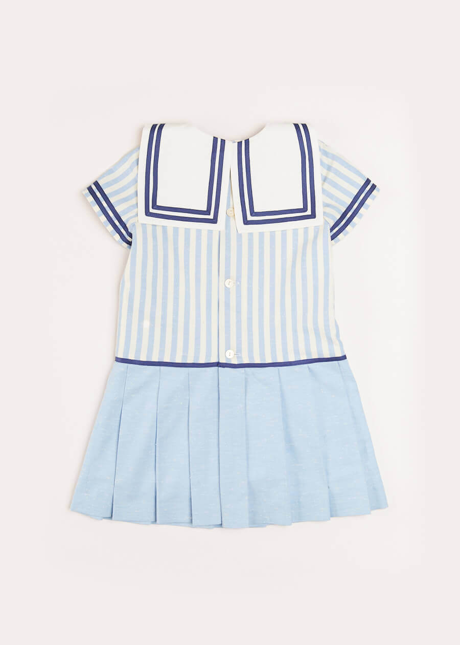 Nautical Striped Pleated Short Sleeve Mariner Dress in Blue (12mths-10yrs) Dresses  from Pepa London