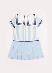 Nautical Striped Pleated Short Sleeve Mariner Dress in Blue (12mths-10yrs) Dresses  from Pepa London