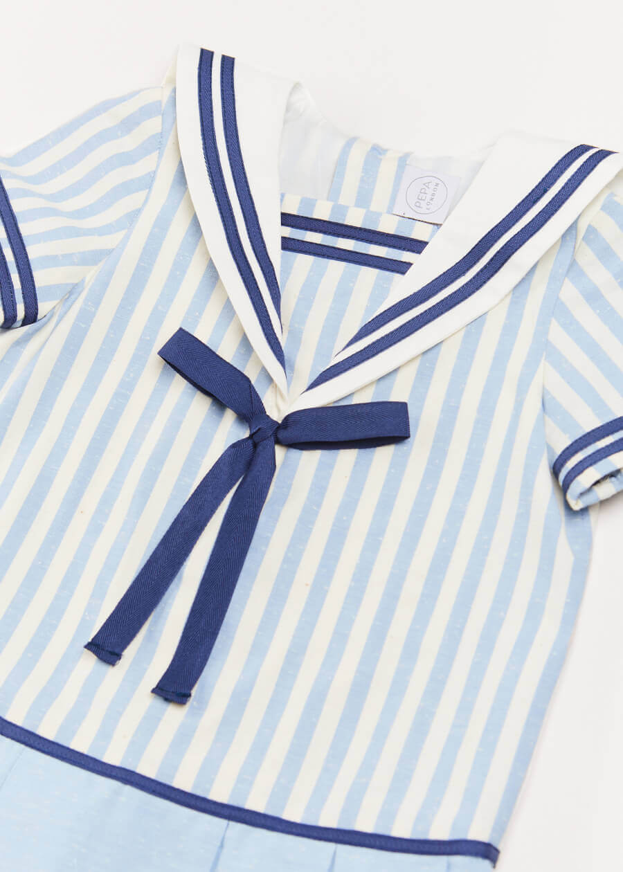 Nautical Striped Pleated Short Sleeve Mariner Dress in Blue (12mths-10yrs) Dresses  from Pepa London