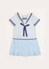 Nautical Striped Pleated Short Sleeve Mariner Dress in Blue (12mths-10yrs) Dresses  from Pepa London