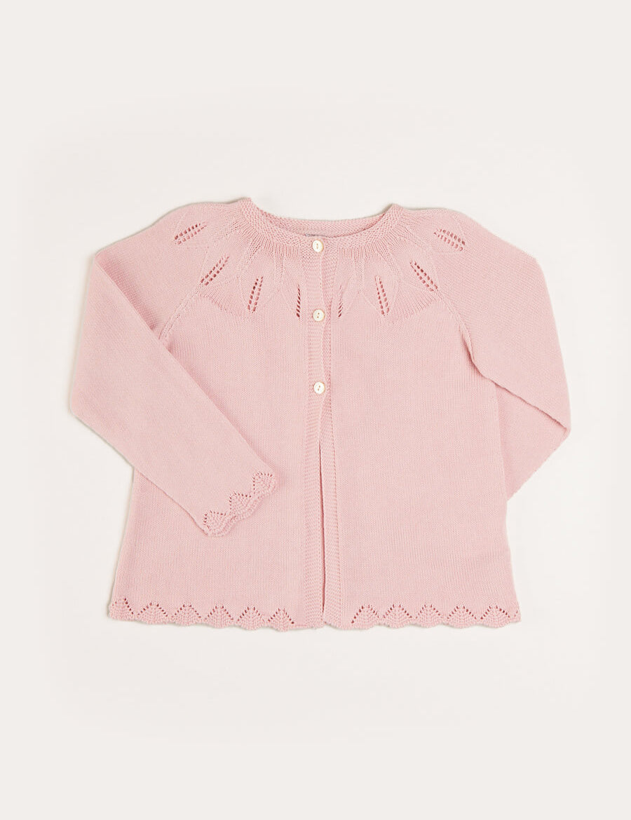 Openwork Detail Light Cardigan in Pink (6mths-10yrs) Knitwear  from Pepa London
