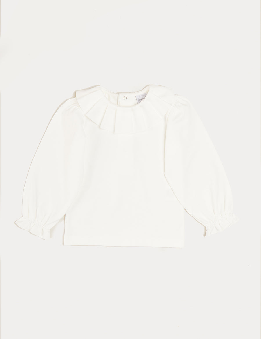 Ruffle Collar Long Sleeve Top In Cream (18mths-10yrs) TOPS & BODYSUITS  from Pepa London