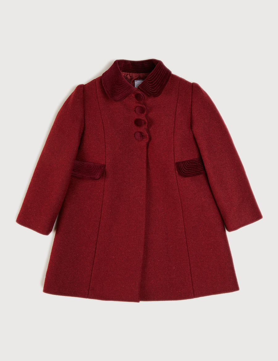 Single Breasted Scallop Detail Coat In Burgundy (12mths-10yrs) COATS  from Pepa London