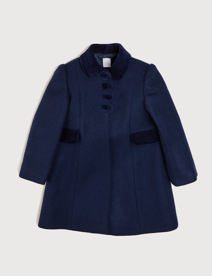 Single Breasted Scallop Detail Coat In Navy (12mths-10yrs) COATS  from Pepa London