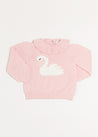 Swan Motif Ruffle Collar Jumper in Pink (18mths-10yrs) Knitwear  from Pepa London