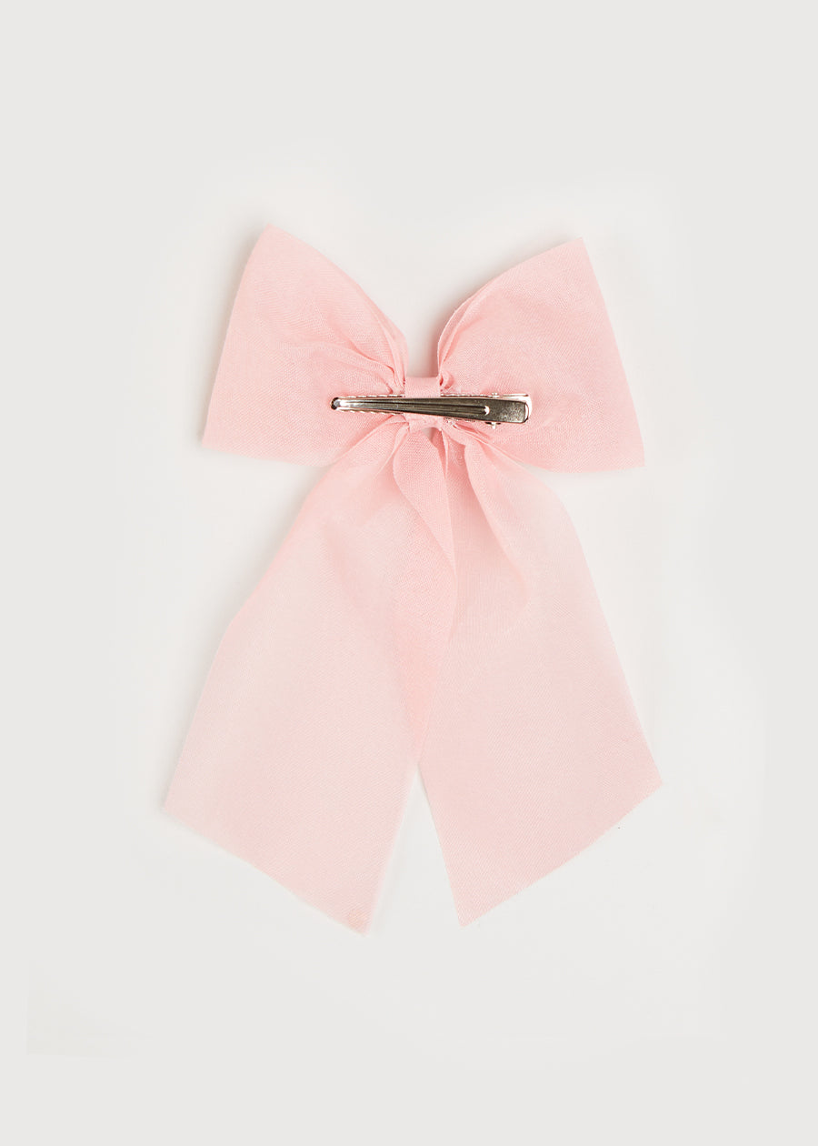 Tulle Long Bow Clip In Rose Pink HAIR ACCESSORIES  from Pepa London
