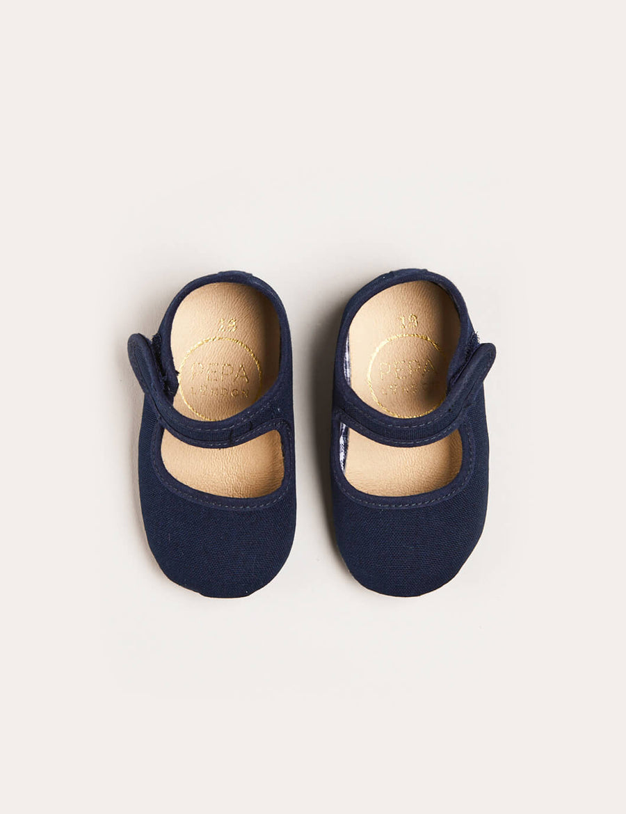 Woven Mary Jane Pram Shoes in Navy (17-20EU) Shoes  from Pepa London