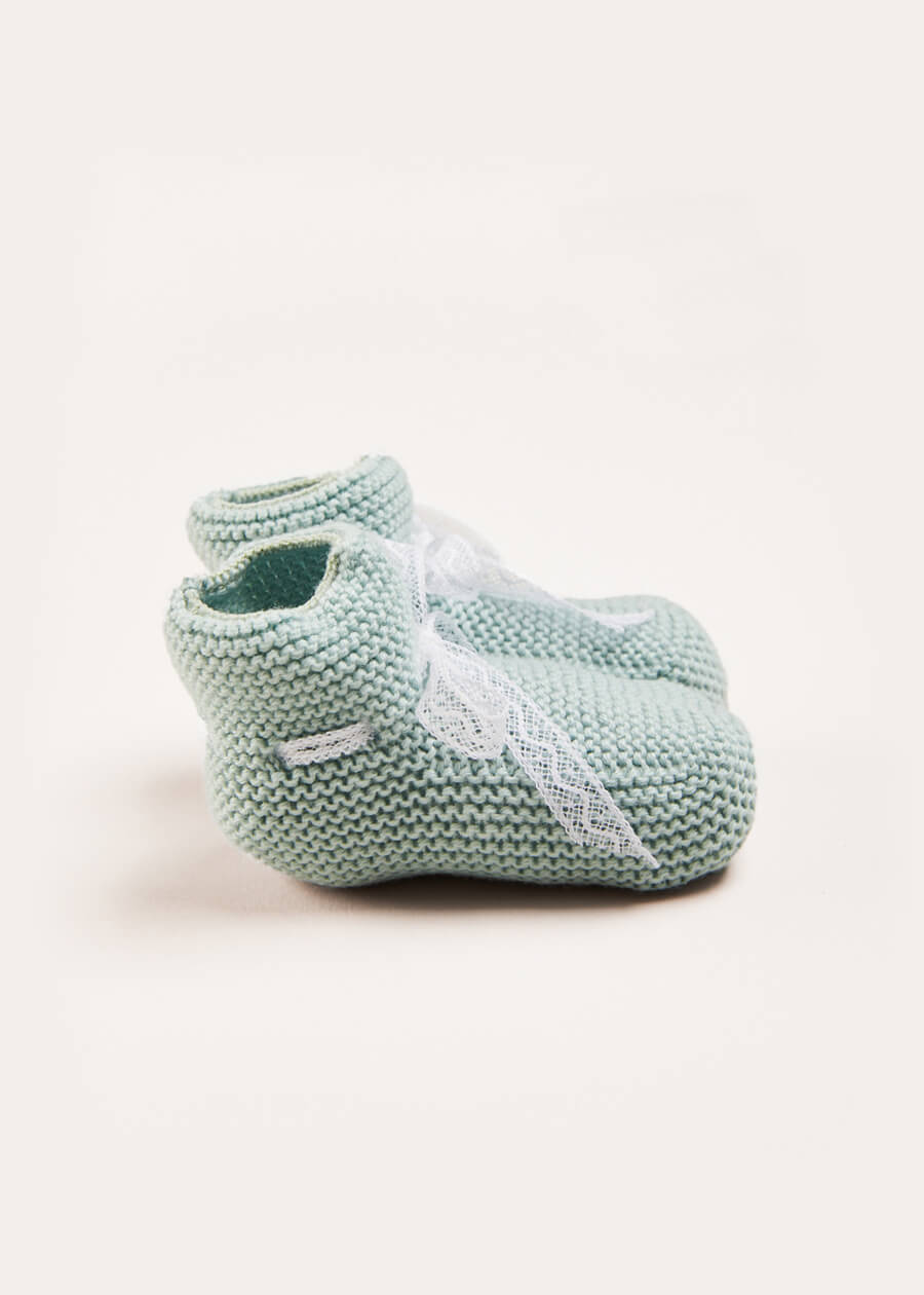 Lace Detail Knitted Booties in Green Shoes  from Pepa London