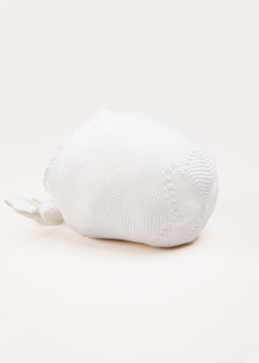 Lace Detail Knitted Bonnet in White (1-6mths) Knitted Accessories  from Pepa London
