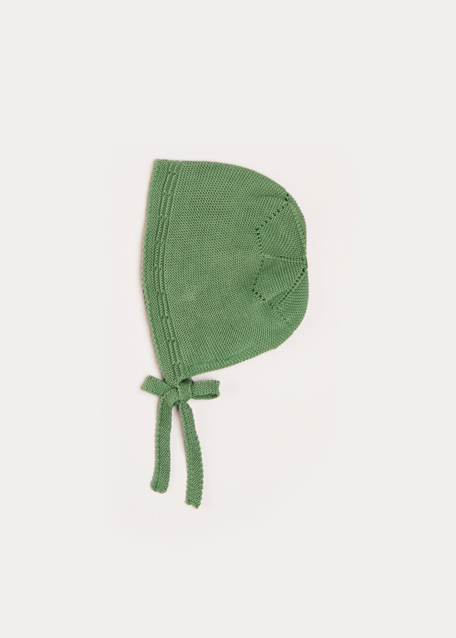 Openwork Knitted Bonnet in Green (S-L) Knitted Accessories  from Pepa London