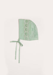 Plain Hand Smocked Bonnet in Green Knitted Accessories  from Pepa London