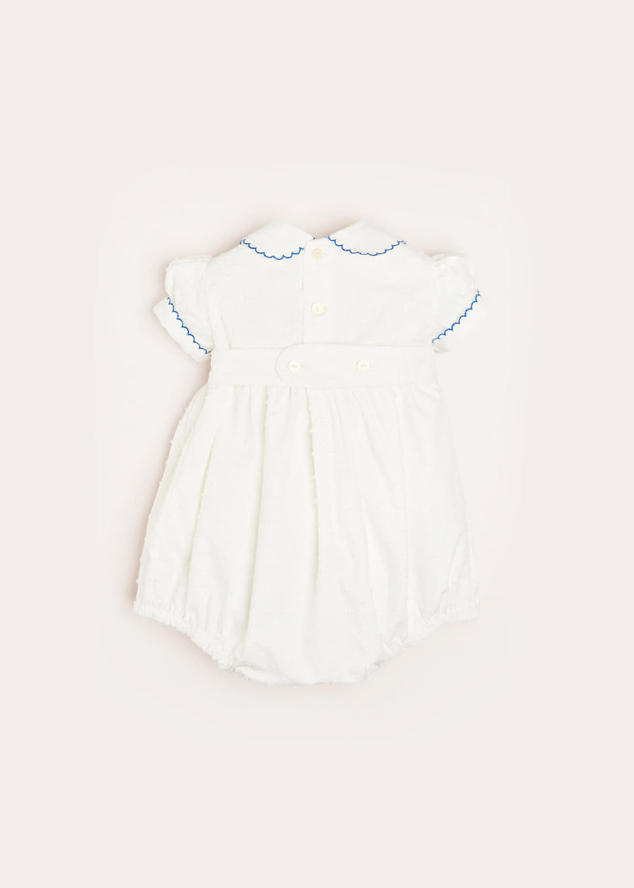 Scallop Collar Hand Smocked Short Sleeve Romper in White (6mths-2yrs) Rompers  from Pepa London
